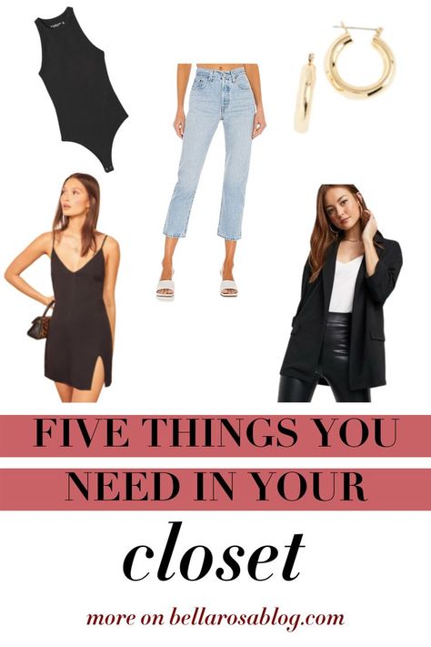 Wandering what the best wardrobe staples are for women and how everyone seems to look so put together easily? This list of wardrobe essentials and staples for women will help you easily create stylish outfits in no time at all and you will feel great in these outfits. This guide to wardrobe staples for women includes what body suit, jeans, dress, blazer, and earrings everyone should have in their closet Wardrobe Staples For Women, Work Outfit Inspiration, Zara Basics, Dress Blazer, Casual Outfit Inspiration, Her Closet, Boyfriend Blazer, Types Of Girls, Top Five