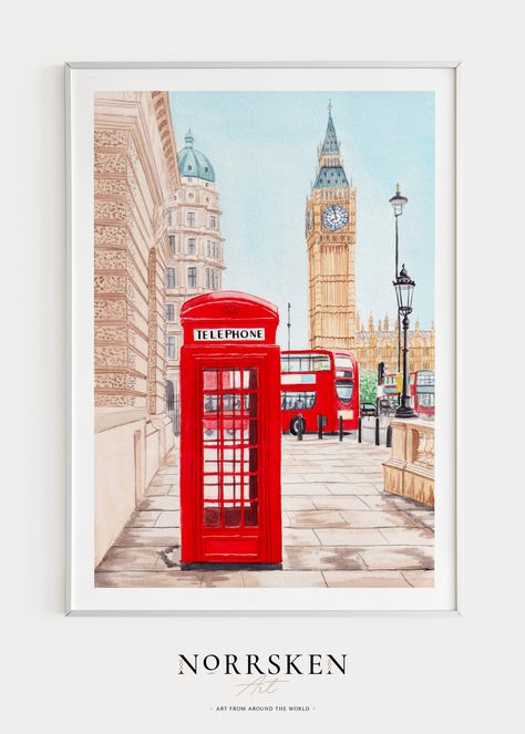 London Watercolor, Big Ben Art, London Decor, Eiffel Tower Art, London Cityscape, London Art Print, Paris Art Print, Paris Painting, London Wall Art