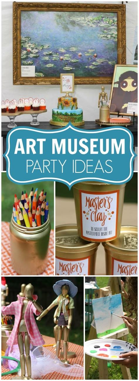 Check out this creative museum inspired artist party with a gallery!  See more party ideas at CatchMyParty.com! Museum Birthday Party, Museum Party, Artist Birthday Party, Artist Party, Birthday Party Images, Artist Birthday, Kids Art Galleries, Party Ideas For Kids