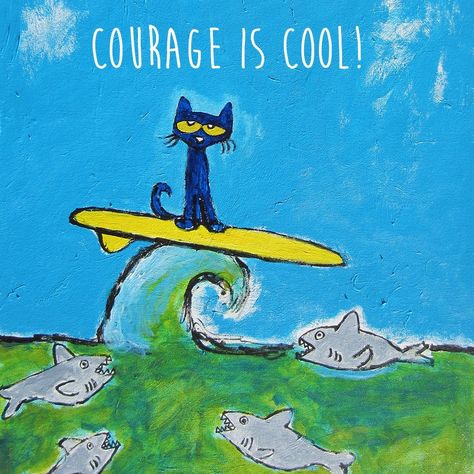 Pete the Cat surfing 🏄 ocean Courage Cat Quotes Wallpaper, Cat Surfing, Pete The Cat, Shark Week, Cat Quotes, Surfing, Quotes