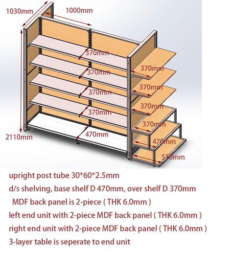 gondola shelving, with MDF panel & shelf. More items @ Linkup Store Equipment Co., Ltd. Retail Store Layout, Supermarket Design Interior, Supermarket Display, Gondola Shelving, Store Shelves Design, Shop Shelving, Retail Store Interior Design, Grocery Store Design, Retail Store Display