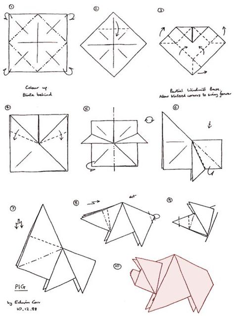 origami pig instructions - Yahoo Image Search Results Cny Origami, Origami Structure, Origami Pig, Animal Origami, Origami Diagrams, Creative Origami, Origami Wedding, Origami And Quilling, Chinese New Year Crafts