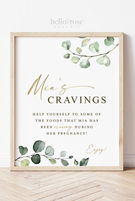 Mommy's Cravings Station Printable Table Sign . Mommy to be Favorite Things . Greenery and Gold . Baby Shower Decor . Printable Download G2 #etsy #babyshower #personalizedsign #greeneryeucalyptus #customgreenerysign #customsignagepdf #babyshowersign #babyshowerdecor #babyshowergreenery #mommyscravings Memorial Memory Table, Unique Memorial Wedding Ideas, Table Settings For Memorial Service, Celebration Of Life Memorial Signs, Memorial Room Decor, Memory Table For Celebration Of Life, Memory Table Signs, Memoir Table At Wedding, Memorial Table Decor