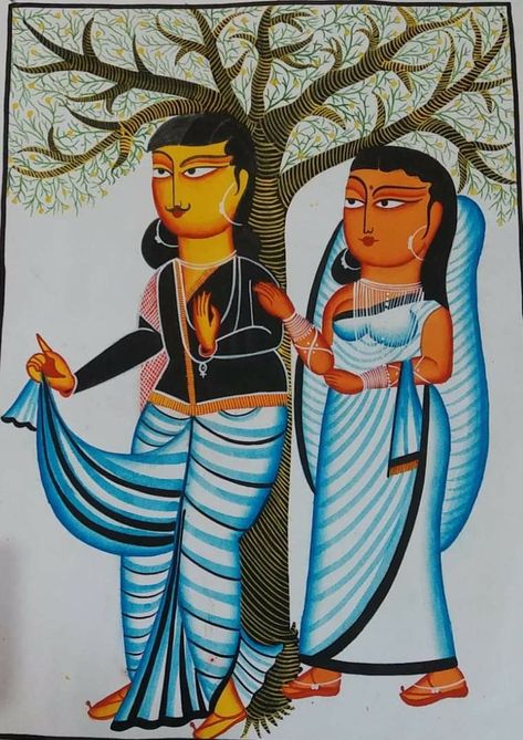 South Indian Folk Art, Kalighat Patachitra, Bengal Painting, Kalighat Paintings, Painting Folk Art, Bengali Art, Indian Folk Art, Indian Paintings, Folk Art Painting