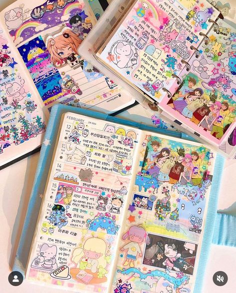 @dakku_ha plannerlove #plannerpageideas. Anime Junk Journal, Messy Journaling, Journaling Kawaii, Kawaii Journaling, Colourful Journal, Kawaii Journal, Deco Journal, Bullet Journal Minimalist, Journal Organization