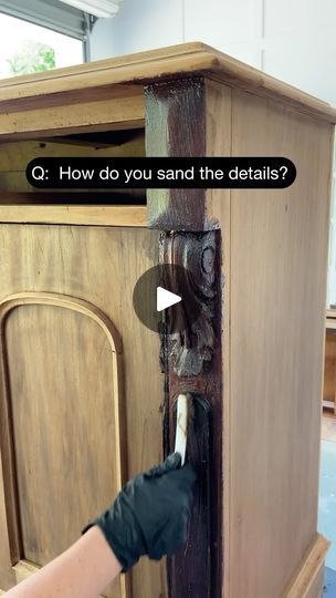 95K views · 1.6K reactions | Why we don’t sand details ⤵️ 
The most gentle way to remove the finish from details is by using a paint stripper. Don’t risk losing any carved profiling by using electric sanding means. After stripping the finish off and the wood has dried out again, we can then go in with hand sanding to remove any remains of colour and scuff the surface for our next product application. 

⚡️If you would like a Furniture Stripping Checklist of tools we use comment the word ~ CHECKLIST ~ and I will send it through to your messages. 

⚡️ Follow for more furniture refinishing tips! | Ashley Krug | bluewreninteriors · Original audio Furniture Stripping, Stripping Furniture, Furniture Refinishing, Refinishing Furniture, Sanding, Send It, Follow For More, Diy Furniture, Electricity