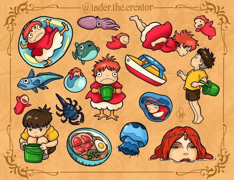 ✨Ponyo Flash Sheet✨ To get one of these lil cuties, email olympusink@gmail.com #art #tattooapprenticeship #TKSG #ponyo #tattoo #flash #design #foryou #fyp #topeka #KS #procreate #topcityink Ponyo Ramen, Ponyo Tattoo, Flash Ideas, Tattoo Apprenticeship, Ghibli Tattoo, Flash Sheet, Flash Design, Tattoo Flash, Get One