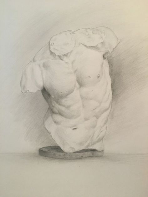 Pencil drawing of the Gaddi Torso sculpture Greek Drawing, Torso Sculpture, Anatomy Sculpture, Graphite Art, Classic Sculpture, Academic Art, Greek Sculpture, Charcoal Art, Anatomy Drawing