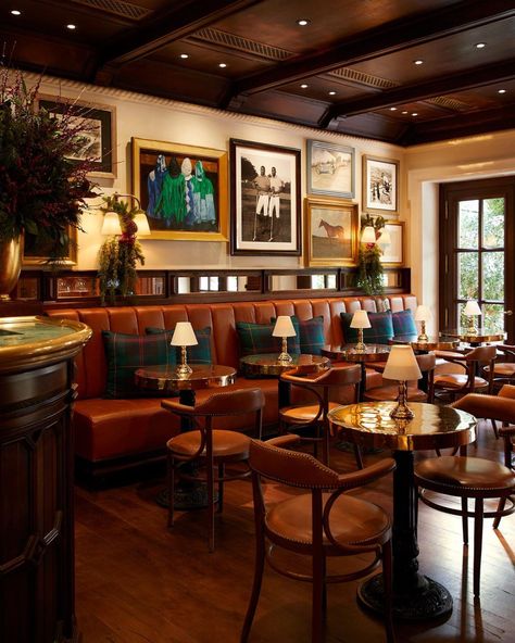 Ralph Lauren Interiors, Polo Bar, Armani Casa, Pub Interior, Pub Design, Interior Finishes, Equestrian Decor, Bar Interior, Music Venue