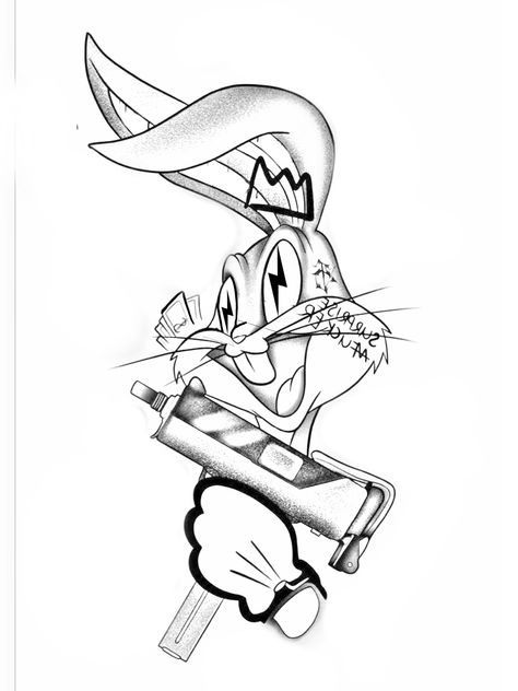 Bugs Bunny Tattoo, H Tattoo, Japanese Tattoo Symbols, Bunny Tattoos, King Tattoos, Chicano Drawings, Angel Tattoo Designs, Cool Pencil Drawings, Tattoo Design Book