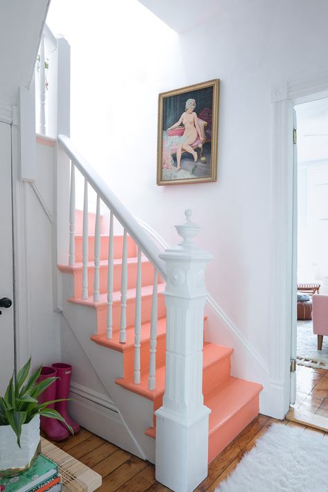 One Room Challenge Final Reveal of The Hallway Refresh - Arsenic Lace Painted Staircases, Painted Stairs, One Room Challenge, Room Challenge, Coron, House Goals, Boho Home, Cheap Home Decor, House Inspo