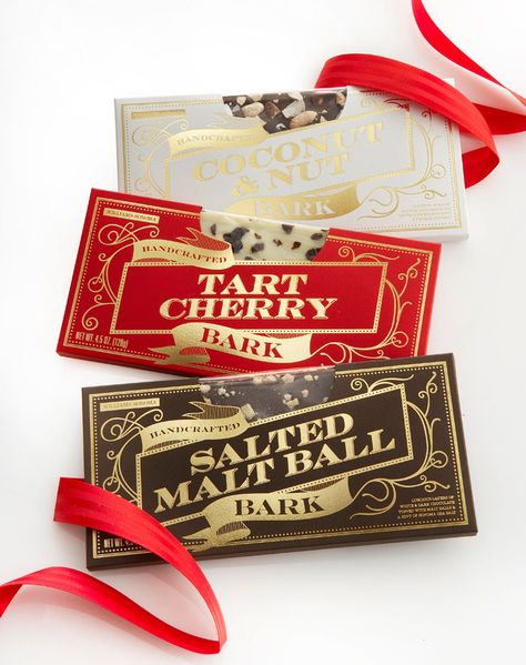 Williams-Sonoma Chocolate Holiday Bark, Chocolate Packaging Design, Chocolate Bar Wrappers, Chocolate Design, Cool Packaging, Chocolate Brands, Vintage Packaging, Chocolate Packaging, Food Packaging Design