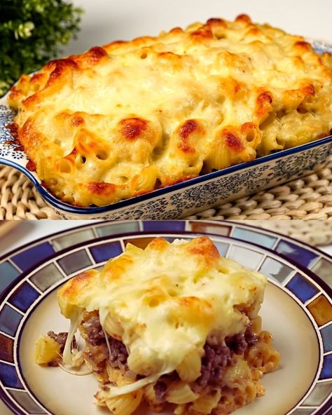 Baked Pasta with Minced Meat and Cheese Recipe - Greenku Recipes Mince And Pasta Recipes, Savory Minced Beef Recipes, Recipes With Minced Beef, Mince Pork Recipes, Pork Minced Meat Recipe, Mince Meat Recipes, Minced Beef Recipes Dinners, Pasta With Minced Meat, Mince Pasta Bake