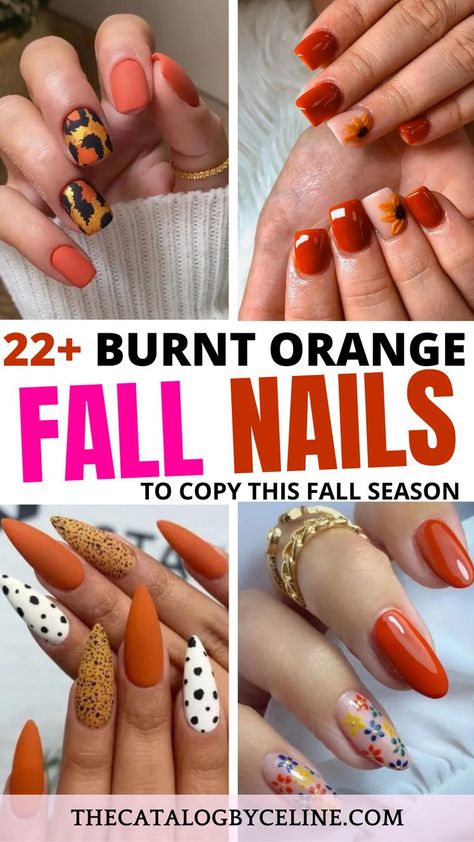 22+ Burnt Orange Nails Designs for Fall | Fall Nails Nails Designs For Fall, Burnt Orange Nails Designs, Fall Nails Orange, Burnt Orange Nails, Spice Nails, Nails Orange, Orange Nail Designs, Orange Nail, August Nails