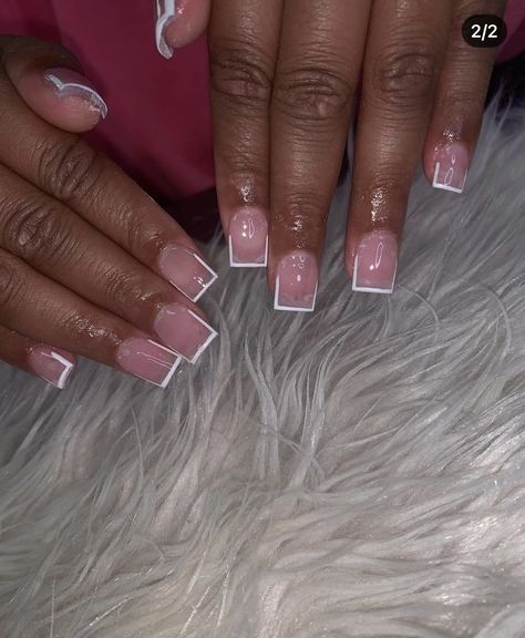 Short Simple Red Nails, Shortie French Tip, Medium Length Cute Nails, Cute Short Square Acrylic Nails Designs, Short Square Nails Ideas Simple, Short French Tip Acrylic Nails Square, Short Baddie Nails Acrylic, Short Wide Nails, Full Set Nails Acrylic Short