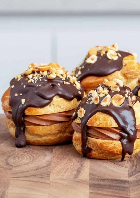 How To Make Cream Puffs - www.thescranline.com Chocolate Cream Puff, Classic French Desserts, How To Make Cream, Choux Pastry, Chocolate Hazelnut Spread, Cream Puff, French Dessert, Icebox Cake, Cherry Pie Filling