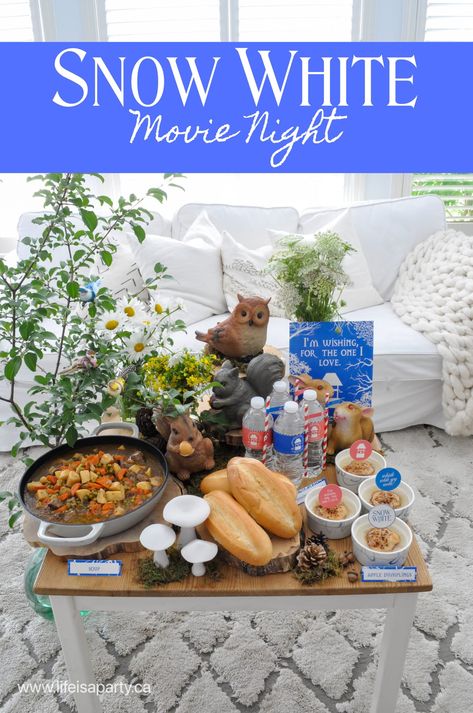 Snow White Dinner, Disney Themed Movie Night, Disney Movie Night Food, Snow White Movie, Disney Movie Night Dinner, Movie Night Dinner, Disney Dishes, Themed Recipes, Movie Night Food