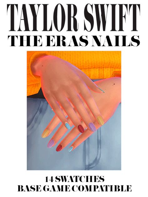 The Eras Nails | Nika Tyler Ts4 Taylor Swift Cc, Sims 4 Cc Taylor Swift Decor, Taylor Swift Sims 4 Cc, Eras Nails, Legacy Challenge, Taylor Swift Nails, Sims 4 Nails, Eras Tour Merch, Clothes Cc