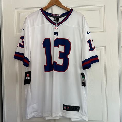 Nfl Shirt Ideas, Nfl Jersey Outfit Women Style, Ahs Clothes, Nfl Jersey Outfit, Basketball Jersey Outfit, New York Giants Jersey, Nike Long Sleeve Shirt, Calvin Johnson, Oversized Jersey