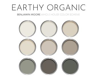 2024 Modern Organic Paint Colour Palette Benjamin Moore, Interior Design, Paint Colour Selection, E-design PDF, Shop the Look, Paint Names - Etsy UK Organic Paint Colors, Earthy Neutral Color Palette, Paint Names, House Brick, Color Palette Interior Design, Organic Restaurant, Accent Wall Colors, Paint Color Palettes, House Color Schemes