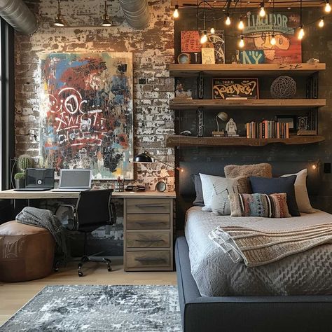 3+ Fresh and Funky Modern Teen Boy Bedroom Styles • 333+ Inspiring Lifestyle Ideas Teen Hang Out Room Ideas Decor, Dude Bedroom, Boys Small Bedroom Ideas, Preteen Boys Bedroom Ideas, Industrial Boys Bedroom, Preteen Boys Room, Skater Bedroom, Bedroom Ideas Industrial, Pre Teen Boys Room