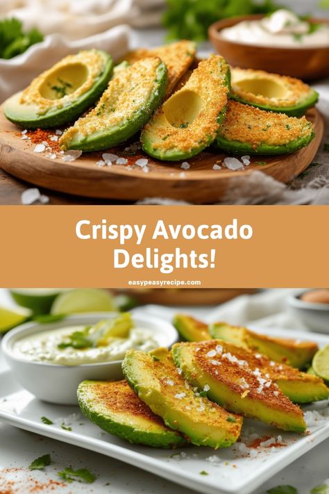 Baked avocado wedges coated in crispy breading on a plate, served with a creamy dipping sauce. Avocado Wedges, Creative Snack Ideas, Air Fryer Avocado, Easy Airfryer, Easy Zucchini Recipes, Wedges Recipe, Pot Recipes Healthy, Easy Peasy Recipes, Quick Healthy Snacks