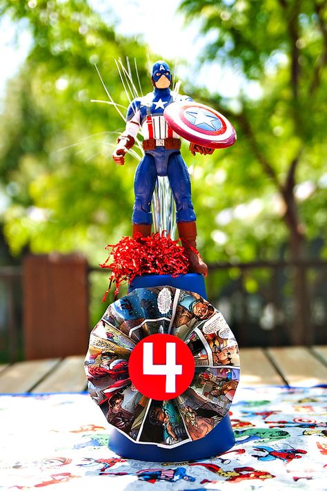 Marvel Centerpiece Ideas, Superhero Training, Popcorn Cones, Hostess With The Mostess, Themed Birthday Party, 4th Birthday, Captain America, Slot Online, Action Figure