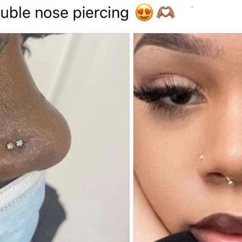 Left Side Nose Piercing, Two Nose Piercings On One Side, Double Nose Piercing High Nostril, Left Nose Piercing, 2 Nose Piercings On One Side, Nose Piercing Multiple, 2 Nose Piercings On Each Side, Double Nose Piercing Same Side Black Women, Dual Nostril Piercing