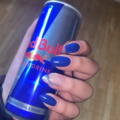 F1 Nails Designs Red Bull, Red Bull Nails F1, Chocolate Almond Nails, Red Bull Nails, Redbull Nails, Bull Nails, F1 Inspired Nails, Red Blue Nails, Almond Nails Black Women