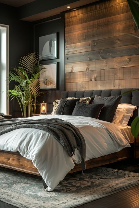 Small Masculine Bedroom, Cabin Room Ideas, Interior Design Pieces, Masculine Living Rooms, Rustic Bedroom Design, Masculine Bedroom, Moody Bedroom, House Bedrooms, Product Recommendations