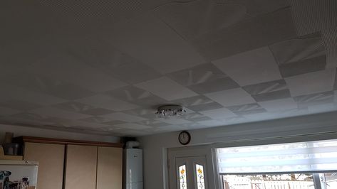 Lovely large ceiling covered in Artex. We will plaster this ceiling and finish with a smooth white plaster finish. Artex Ceiling, Plaster Finish, Wallpaper Ceiling, Ceiling Ideas, Terrace, Ceiling, White