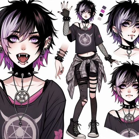 Goth Character Art, Goth Oc Art, Grunge Pose, Goth Character Design, Goth Oc, Punk Character Art, Punk Female Character Design, Estilo Punk Rock, Goth Outfit Ideas