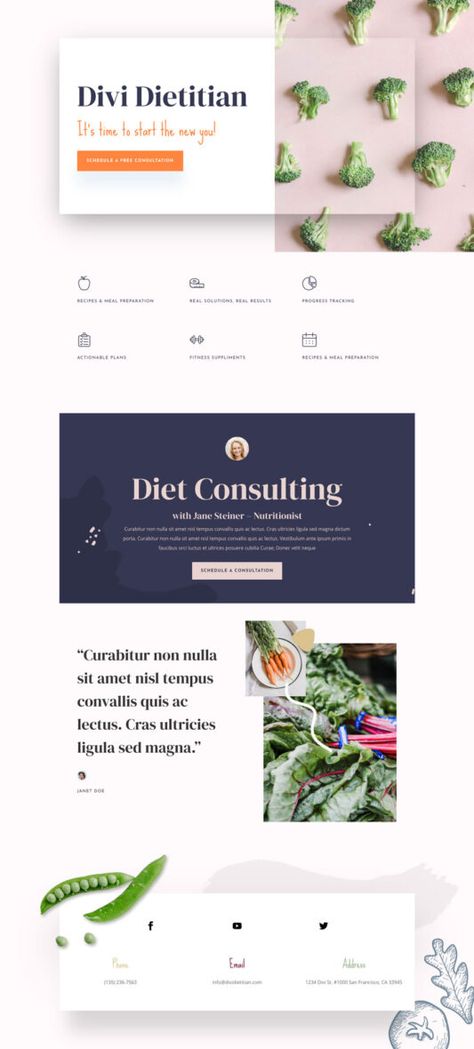 Nutritionist Website, Webpage Layout, Types Of Content, Bedroom Wall Designs, Design Layouts, Website Design Layout, Elegant Themes, Website Layout, Web Layout