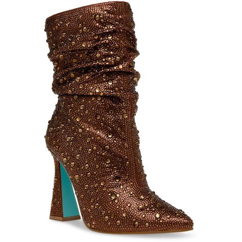 PRICES MAY VARY. Betsey Johnson Heeled slouch bootie All over rhinestones 3.75 inch heel height 6 inch shaft height Fabric Glass, Gold Boots, The Fashion Industry, Halloween Fashion, Free Spirited, Fashion Industry, Girly Girl, Fall Trends, Brown Boots