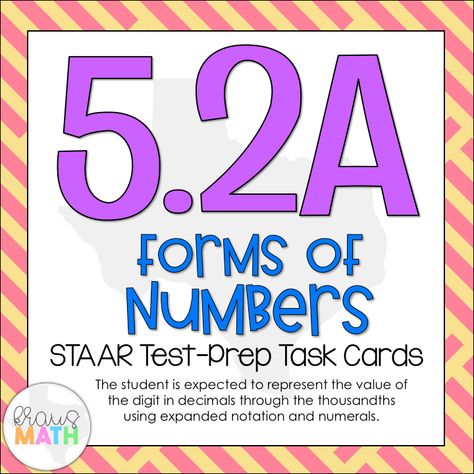 5.2A: Forms of Numbers STAAR Test Prep Task Cards! *5th grade TEKS Aligned Staar Test Prep, Math Quizzes, Star Test, Staar Test, Division Word Problems, Number Lines, Subtraction Word Problems, Rational Numbers, 7th Grade Math