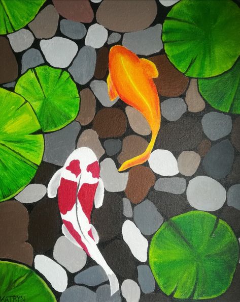 Backyard Path, Fish In Pond, Painting Fish, Koi Fish Pond, Ceramic Ideas, Fish Pond, Diy Canvas Art, Diy Canvas, Koi Fish