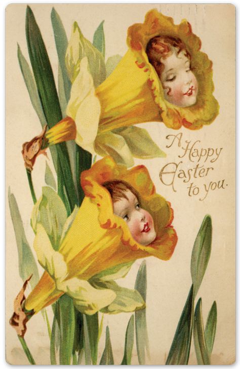 Victorian Cards, Butterfly Lady, Vintage Easter Postcards, Vintage Easter Cards, Postal Vintage, Easter Postcards, Easter Images, Daffodil Flower, Easter Greeting Cards