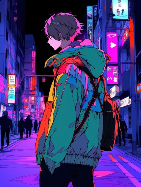 Urban Illustration, Urban Aesthetic, Boy Aesthetic, Neon Aesthetic, Iphone Wallpapers, Manga Art, Anime Boy, Iphone Wallpaper, Anime Art