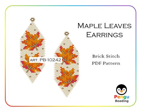 Brick Stitch Fall Patterns, Autumn Beaded Earrings, Thanksgiving Seed Bead Earrings, Thanksgiving Beaded Earrings, Beaded Fall Earrings, Miyuki Brick Stitch, Brick Stitch Beading, Easy Beading Patterns, Fall Maple Leaves