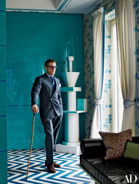 Cocktail Tables Living Room, Lapo Elkann, Milan Apartment, Turquoise Walls, Apartment Tour, Memphis Design, Most Beautiful Gardens, The Heirs, Architectural Digest