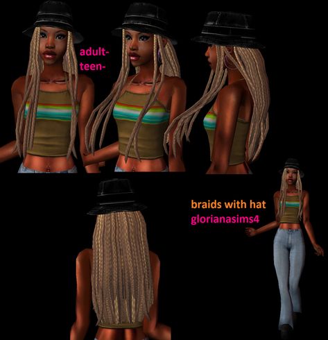 sims 2 tress-chapeau Sims 2 Black Hair Cc, Sims 2 Braids, Sims 2 Black Cc, Sims 2 Y2k Cc, Sims 2 Y2k, Sims 2 Black Hair, Sims 2 Hair Cc, Sims 2 Aesthetic, Sims 2 Cc Hair