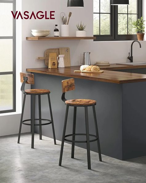 Rustic Bar stools, great stools for creating a welcoming vibe #barstool #barfurniture #homebar #breakfastbar #kitchenideas #rusticfurniture https://amzn.to/428ESfx High Back Bar Stools, Breakfast Bar Chairs, Tall Bar, Tall Stools, Tall Bar Stools, Industrial Bar Stools, Breakfast Bar Kitchen, Industrial Bar, Bar Stool Chairs