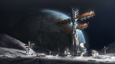 Moon Colony, City Concept Art, Scifi Concept Art, Scifi Concept, Moon Base, Space Colony, Science Fiction Illustration, Sci Fi Environment, Sci Fi Space