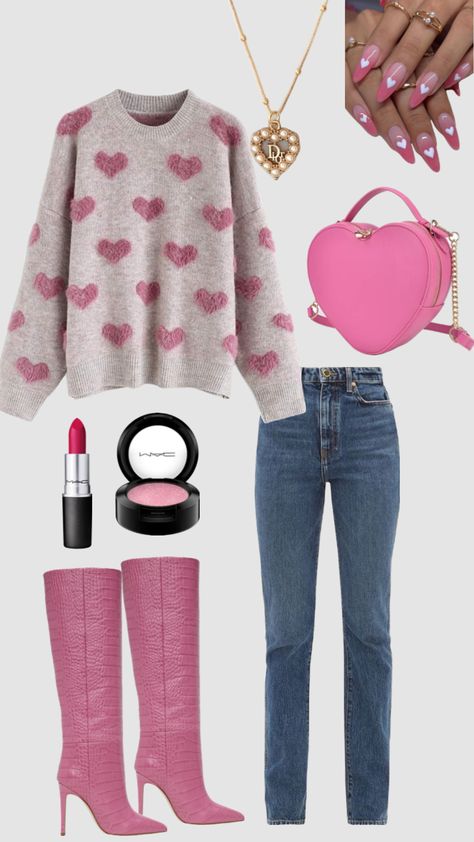 #outfitinspo #outfitideas #winteroutfit #casualwinteroutfit #cutewinteroutfit #valentines #valentinesdayoutfit #heartdesign #valentinenails #pink #chic #stylishoutfit Valentines Outfits For Women Casual, Cute Valentines Outfits For Women, Cute Valentines Outfits, Valentines Outfits For Women, Valentine Outfits For Women, Jeans Outfit Winter, Cute Valentines, Winter Jeans, Valentines Outfits