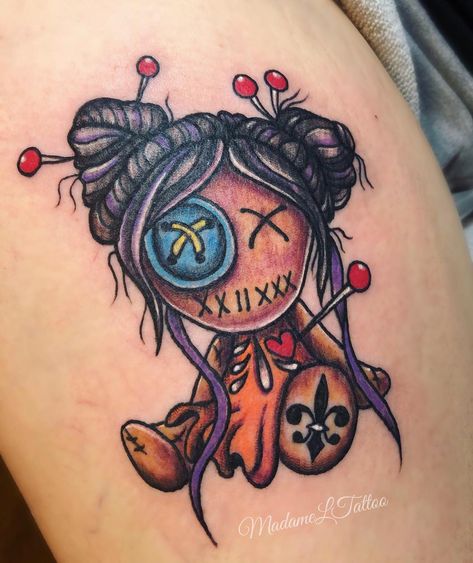 99 Likes, 3 Comments - 🌹 Madame L 🌹 (@madameltattoo) on Instagram: “A couple of cutie voodoo dolls on a couple of cool  gals! Based on customer’s reference. ✨🔮✨ for…” Pin Doll Tattoo, Small Tattoo Symbols And Meanings, New Orleans Tattoo, Voodoo Doll Tattoo, Voodoo Tattoo, Cousin Tattoos, Wing Tattoos, Tiki Tattoo, Snow Flake Tattoo