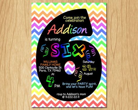 Happy Birthday Invitation Card, Birthday Party Invitation Wording, Boy Party Invitations, Mermaid Birthday Party Invitations, Birthday Invitation Card Template, Invitation Card Party, Sixth Birthday, Invitation Card Birthday, Rainbow Chevron