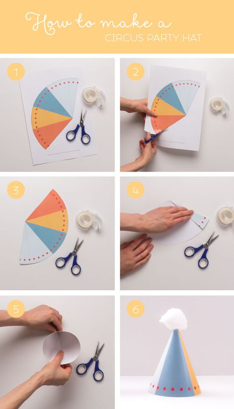 How to make your printable Geo Circus Party Hats ~ Tinyme Blog Tiny Party Hats Diy, How To Make A Birthday Hat, How To Make Party Hats, How To Make A Party Hat, Party Hat Printable, Diy Party Hat, Party Hat Craft, Party Hat Template, Hat Birthday Party