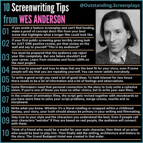 Screenplay Writing Tips, Wes Anderson Storyboard, How To Write A Movie, Writing A Screenplay, Screenwriting Prompts, Screenwriting Aesthetic, Screenwriting Ideas, Writing Screenplays, Screenwriting Format