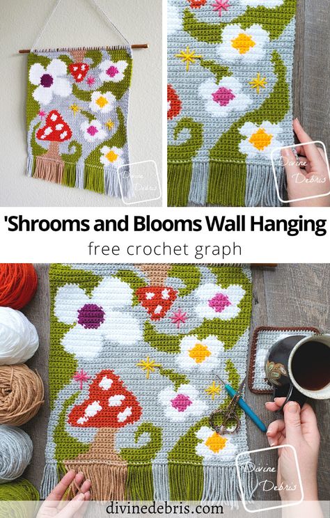 Colorful Mushrooms, Start Crocheting, Crochet Wall Art, Crochet Graph, Crochet Classes, Crochet Mushroom, Crochet Wall Hangings, Basic Crochet, Tapestry Crochet Patterns