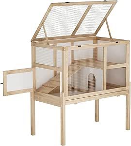 DAWNSPACES Large Guinea Pig Cage for 2, Small Animals Rabbit Cages, 2 Stories Indoor Wooden Guinea Pig House Habitat Playpen with Ramp, Hideout, Platform, Pull Out Tray, Burlywood & White Guinea Pig Hutch, Animals Rabbit, Guinea Pig House, Pig House, Rabbit Cages, Guinea Pig Cage, Pet Care Tips, Small Animals, Guinea Pig